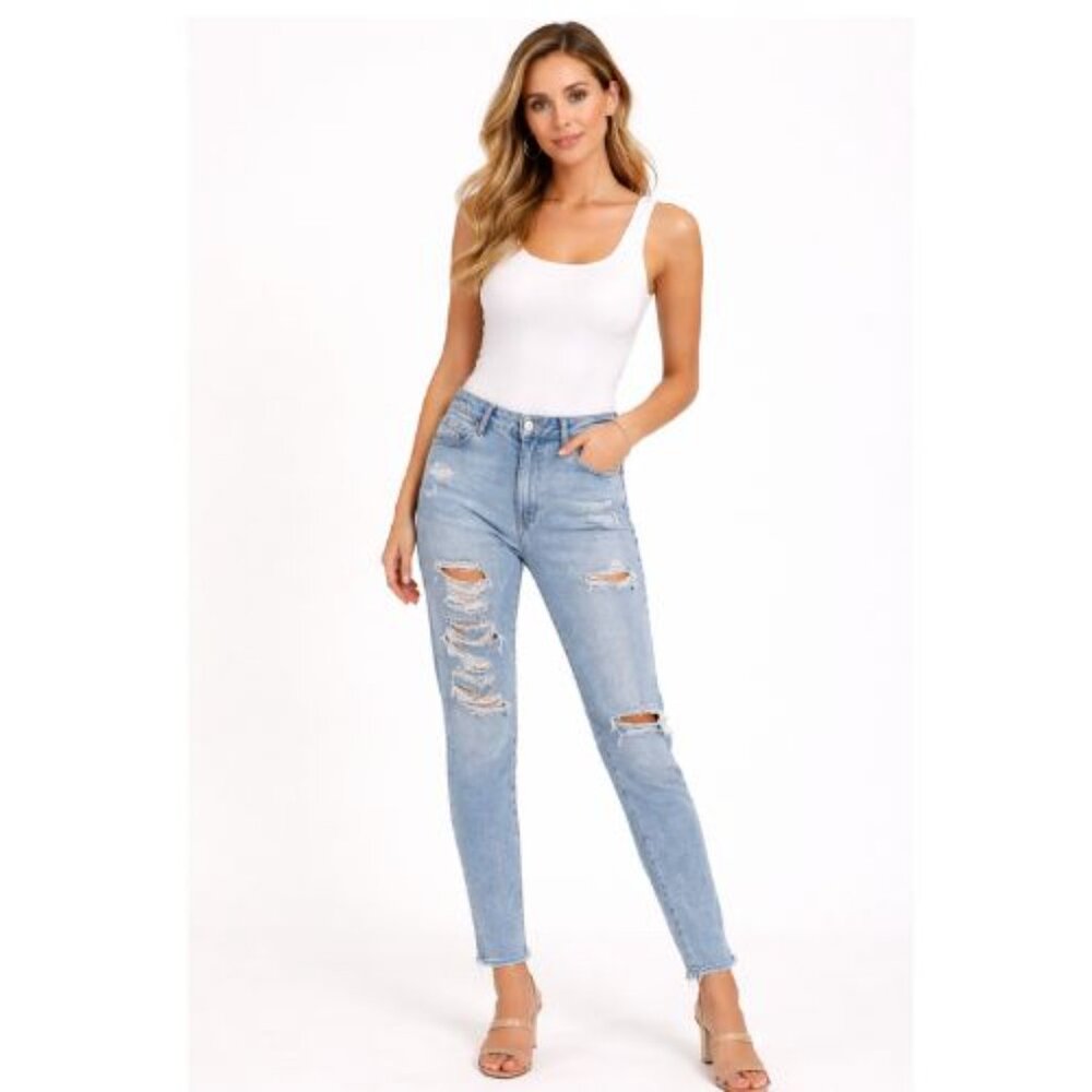 American Eagle Destroyed Holes Classic Blue Straight Leg Vintage Jeans S…